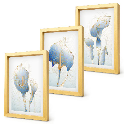 Framed triptych Delicate blue flowers on a light background