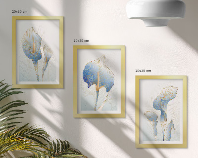Framed triptych Delicate blue flowers on a light background