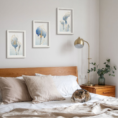 Framed triptych Delicate blue flowers on a light background