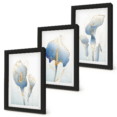 Framed triptych Delicate blue flowers on a light background