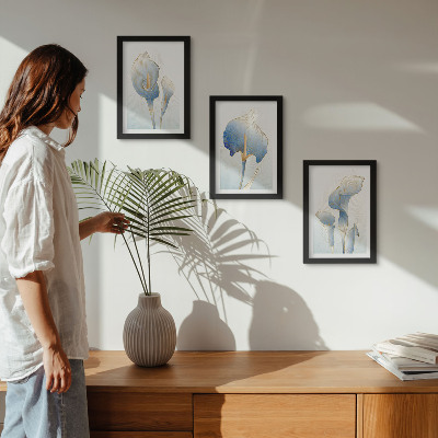 Framed triptych Delicate blue flowers on a light background