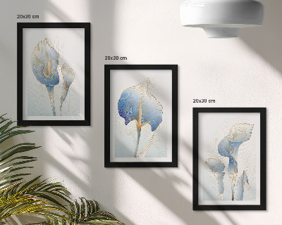 Framed triptych Delicate blue flowers on a light background