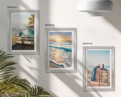 3-piece wall art set featuring a Miami sunset view over the sea