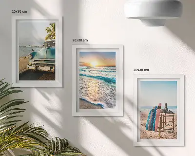 3-piece wall art set featuring a Miami sunset view over the sea