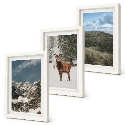 3-piece wall art set featuring snowy mountains and deer in a forest landscape
