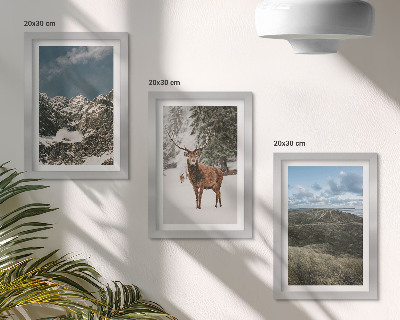 3-piece wall art set Mountains with snow, deer in the forest, landscapes