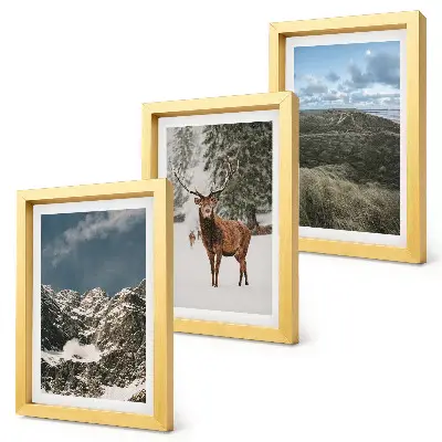 3-piece wall art set featuring snowy mountains and deer in a forest landscape
