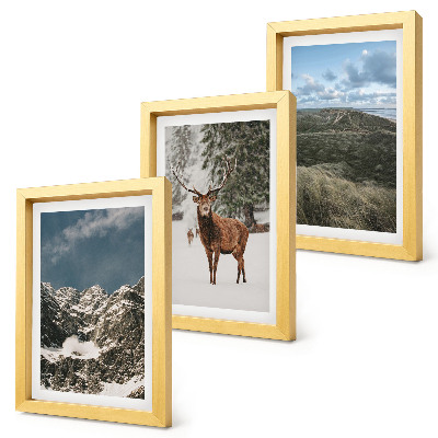 3-piece wall art set Mountains with snow, deer in the forest, landscapes