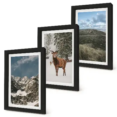 3-piece wall art set featuring snowy mountains and deer in a forest landscape