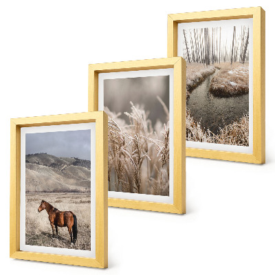 Photo frame wall Horses in a landscape of grasses and a winter stream