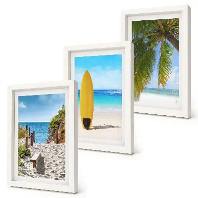 3-piece tropical beach wall art set featuring holiday views of waves and palm trees