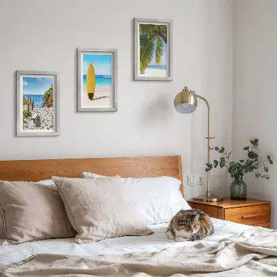 3-piece tropical beach wall art set featuring holiday views of waves and palm trees