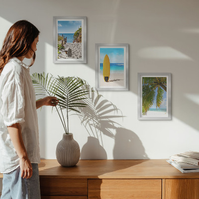 3-piece wall art set Holiday views of the beach, waves and palm trees in the tropics