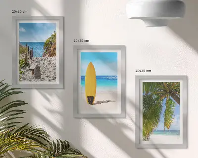 3-piece tropical beach wall art set featuring holiday views of waves and palm trees