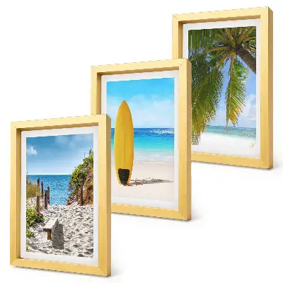3-piece tropical beach wall art set featuring holiday views of waves and palm trees