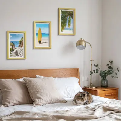 3-piece tropical beach wall art set featuring holiday views of waves and palm trees