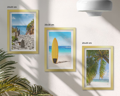 3-piece wall art set Holiday views of the beach, waves and palm trees in the tropics