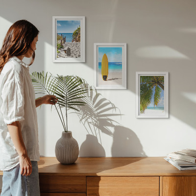 3-piece wall art set Holiday views of the beach, waves and palm trees in the tropics