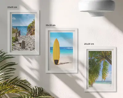3-piece tropical beach wall art set featuring holiday views of waves and palm trees