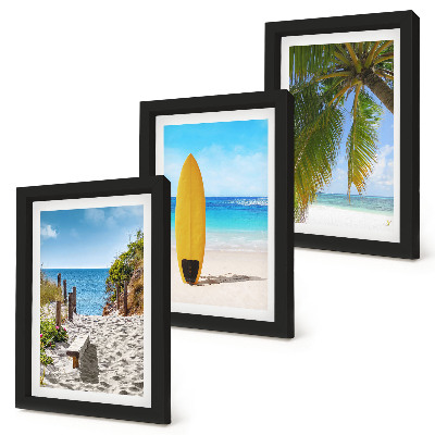 3-piece wall art set Holiday views of the beach, waves and palm trees in the tropics