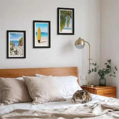 3-piece tropical beach wall art set featuring holiday views of waves and palm trees