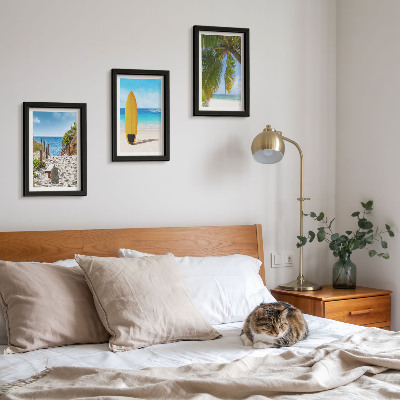 3-piece wall art set Holiday views of the beach, waves and palm trees in the tropics
