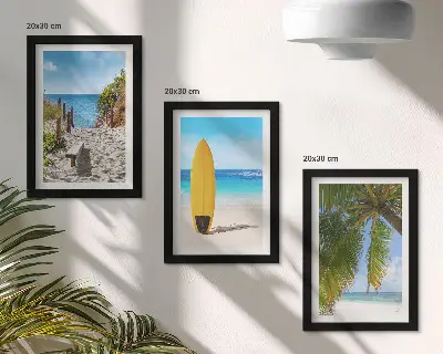 3-piece tropical beach wall art set featuring holiday views of waves and palm trees