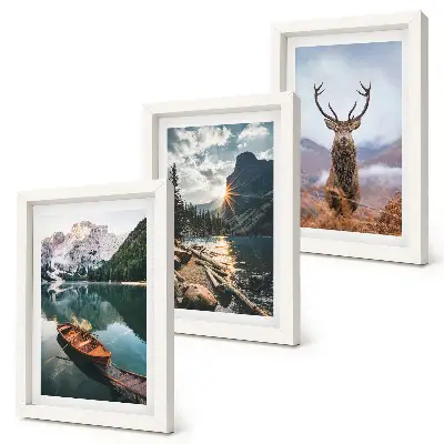 Mountain lake boat sunset deer triptych framed wall art set