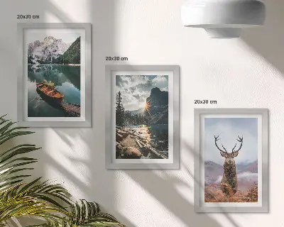 Mountain lake boat sunset deer triptych framed wall art set