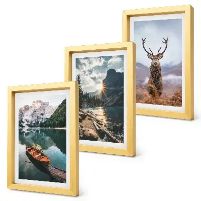 Mountain lake boat sunset deer triptych framed wall art set