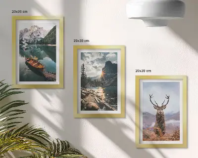 Mountain lake boat sunset deer triptych framed wall art set