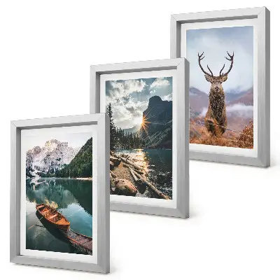 Mountain lake boat sunset deer triptych framed wall art set
