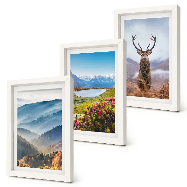 3-Piece Mountain Landscape Wall Art Set featuring a lake and deer in nature