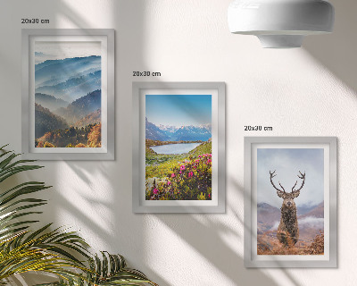 3-piece wall art set Mountain landscapes with a lake and deer in nature