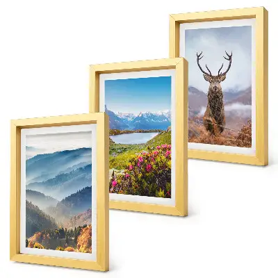 3-Piece Mountain Landscape Wall Art Set featuring a lake and deer in nature