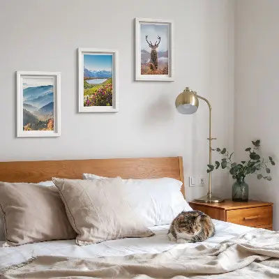 3-Piece Mountain Landscape Wall Art Set featuring a lake and deer in nature