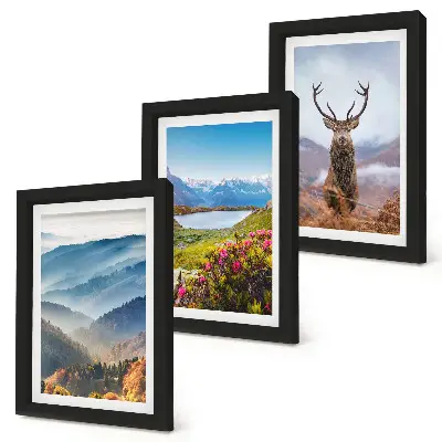 3-Piece Mountain Landscape Wall Art Set featuring a lake and deer in nature
