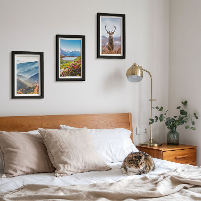 3-piece wall art set Mountain landscapes with a lake and deer in nature