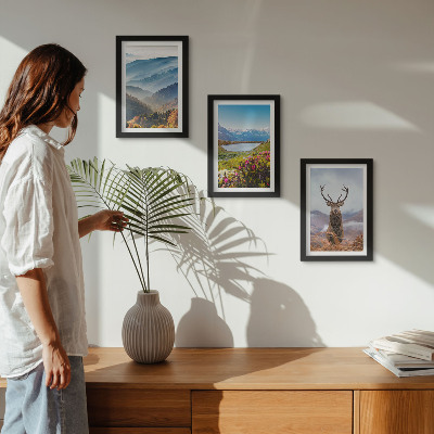 3-piece wall art set Mountain landscapes with a lake and deer in nature