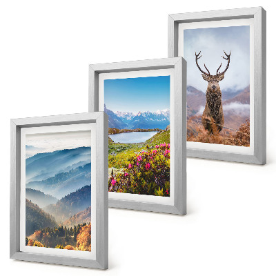 3-piece wall art set Mountain landscapes with a lake and deer in nature