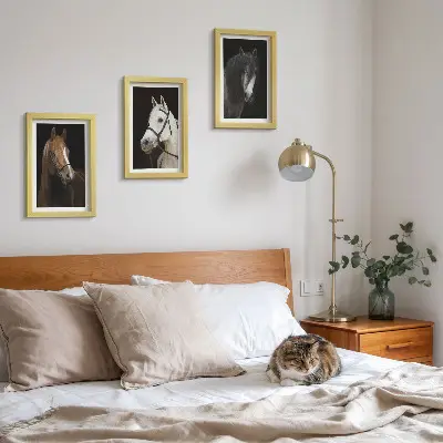 Framed triptych Portraits of horses in different shades of fur
