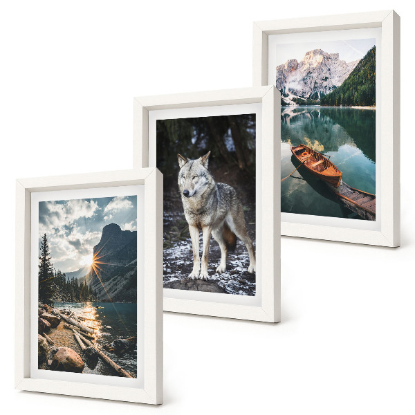 3-piece wall art set Mountains, lakes and a wolf in a natural setting