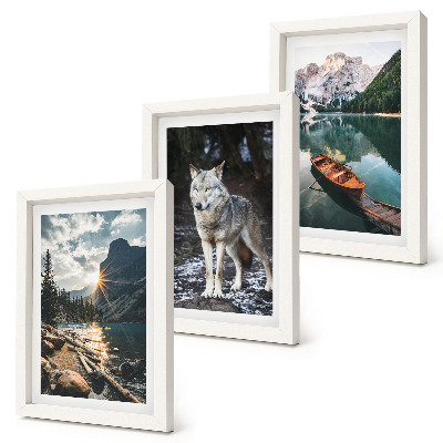 3-piece wall art set Mountains, lakes and a wolf in a natural setting