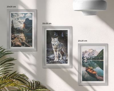 3-piece wall art set Mountains, lakes and a wolf in a natural setting