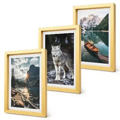 3-piece wall art set featuring mountains, lakes, and a wolf in a natural setting