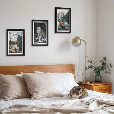 3-piece wall art set featuring mountains, lakes, and a wolf in a natural setting