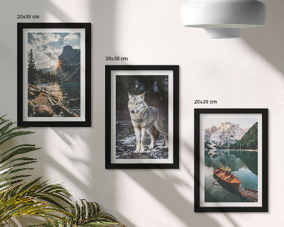3-piece wall art set Mountains, lakes and a wolf in a natural setting