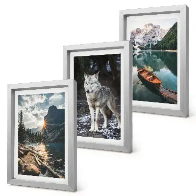 3-piece wall art set featuring mountains, lakes, and a wolf in a natural setting