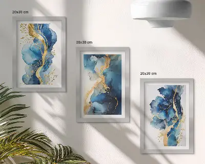 Photo frame wall Blue abstract patterns with delicate accents