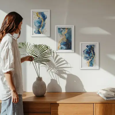Photo frame wall Blue abstract patterns with delicate accents